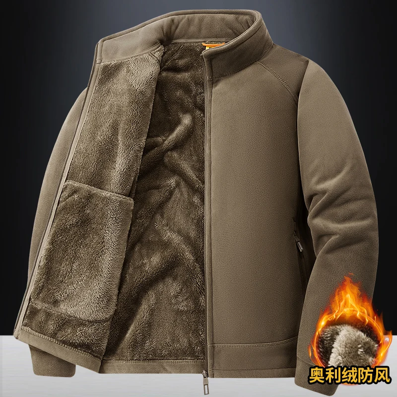

Men's Stand Up Collar Jacket with Thick Fleece Full Zipper Cardigan Plus Velvet Sweatshirt New Autumn Winter Fleece Liner Jacket