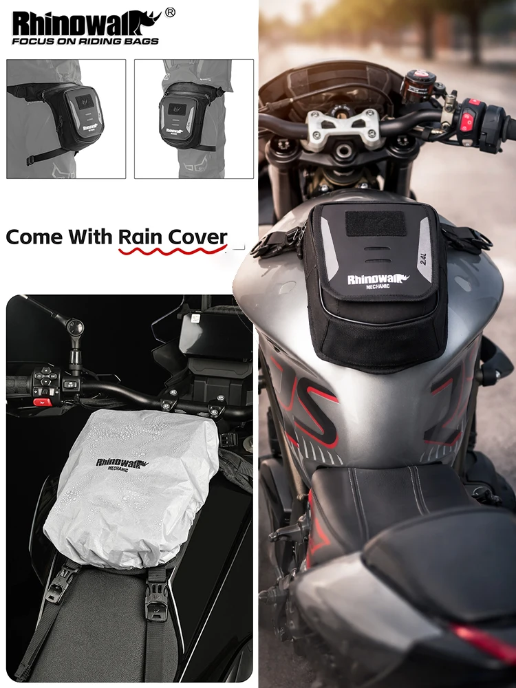 Rhinowalk Motorcycle Leg Bag Mechanic Series Magnetic Tank Bag Multi Use Riding Waist Sling Chest Bag with Rain Cover for Travel