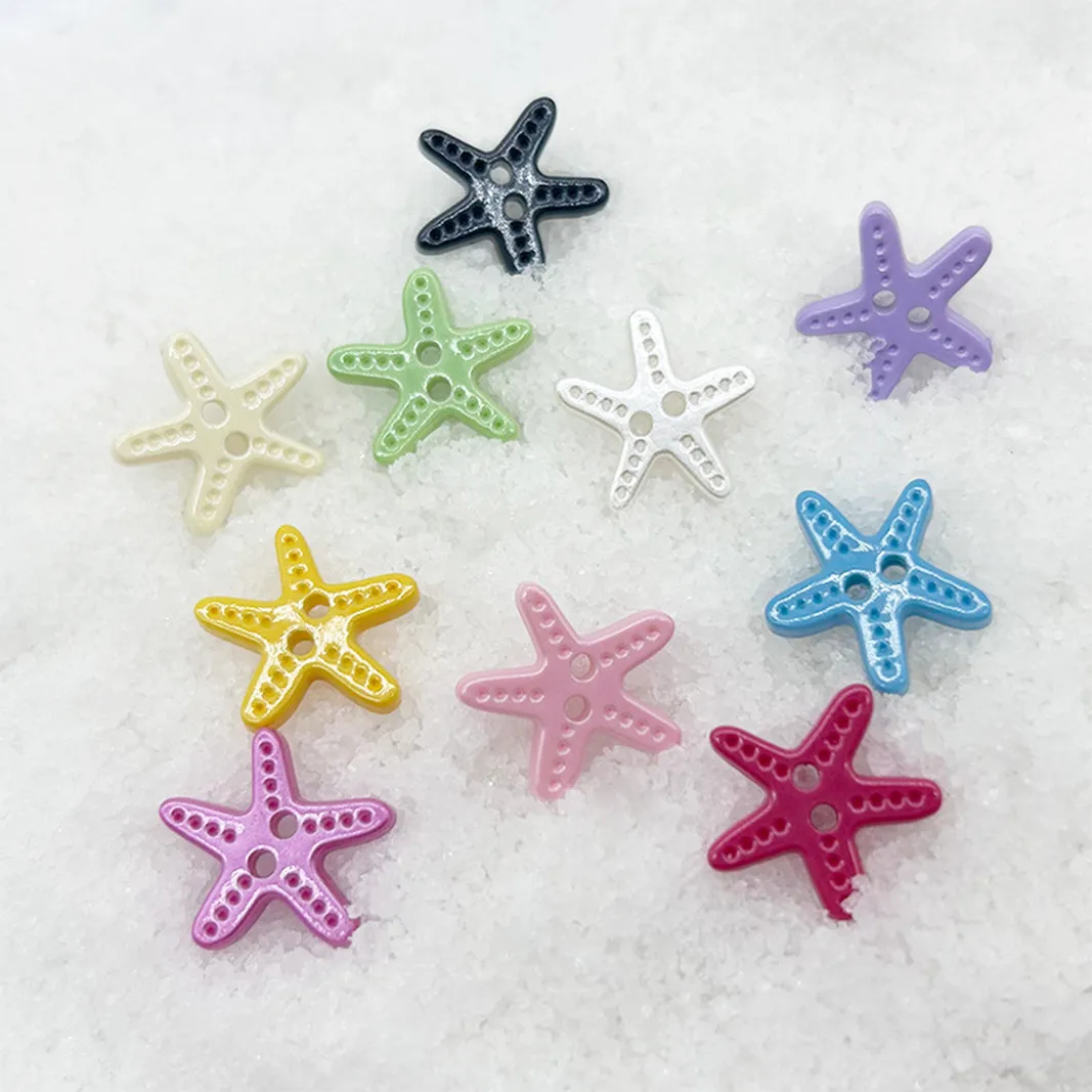 50pcs of New imitation shell two-eyed starfish button irregular Colourful cartoon button coat cardigan sweater diy button