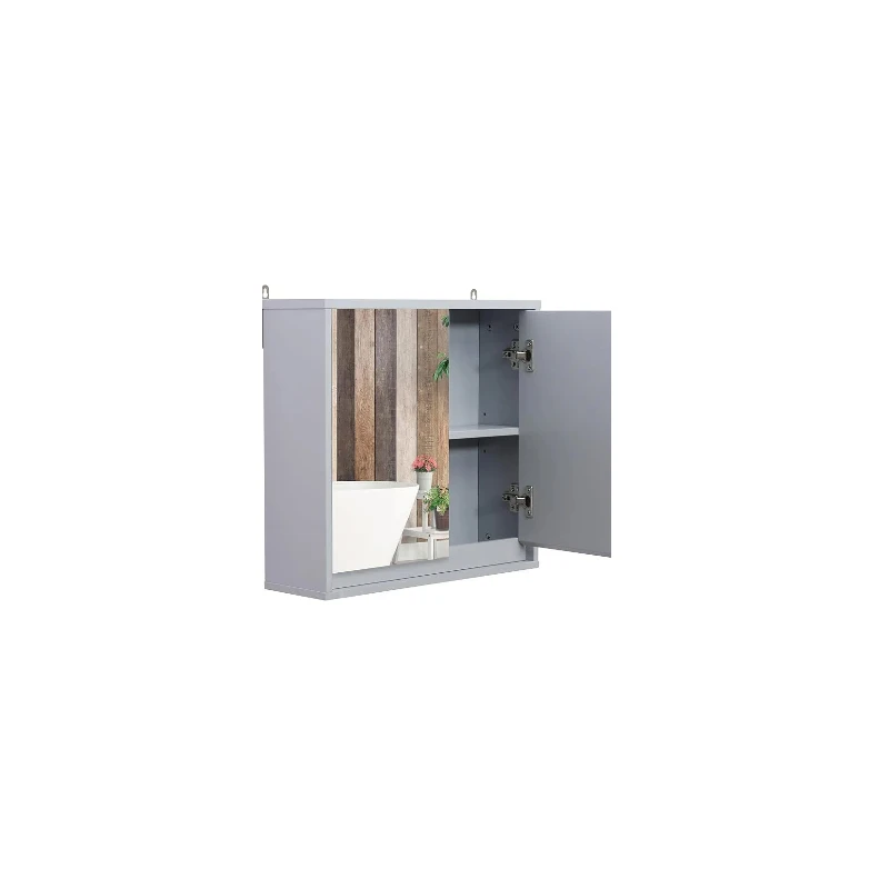 Medicine Cabinet with Mirror, Modern Bathroom Wall Cabinet, Wall-Mounted Mirror Cabinet with 2 Doors and Adjustable Shelf, Grey