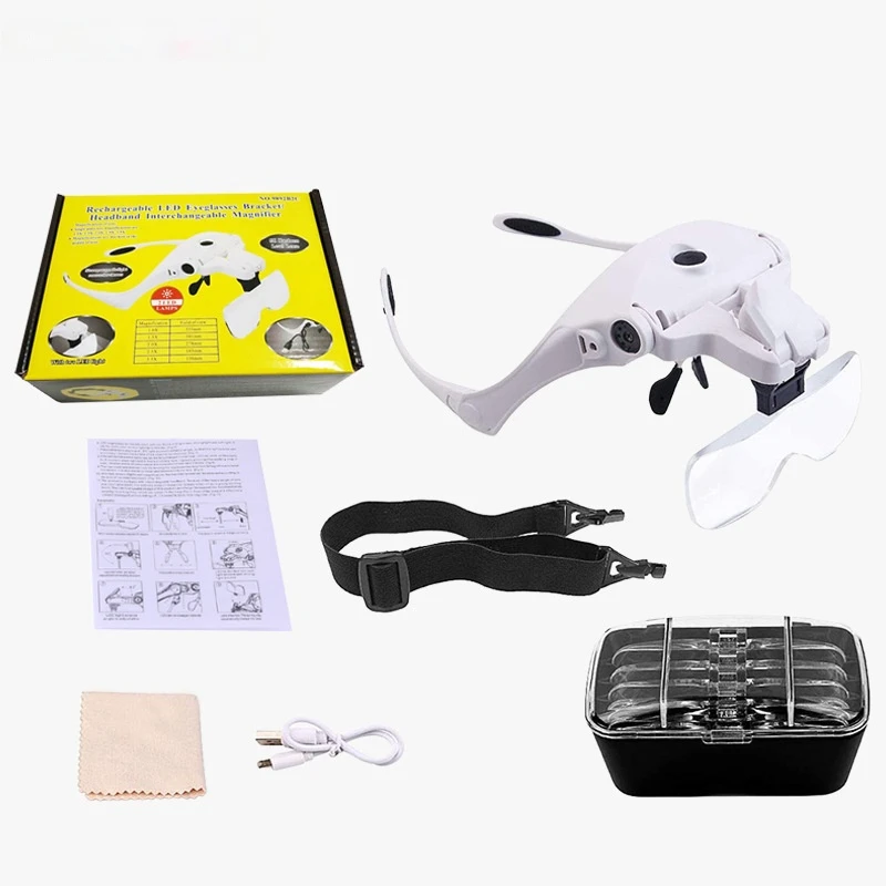 Head Mounted Glasses Rechargeable 5-Speed Optical Lens Reading Led Magnifying Glass