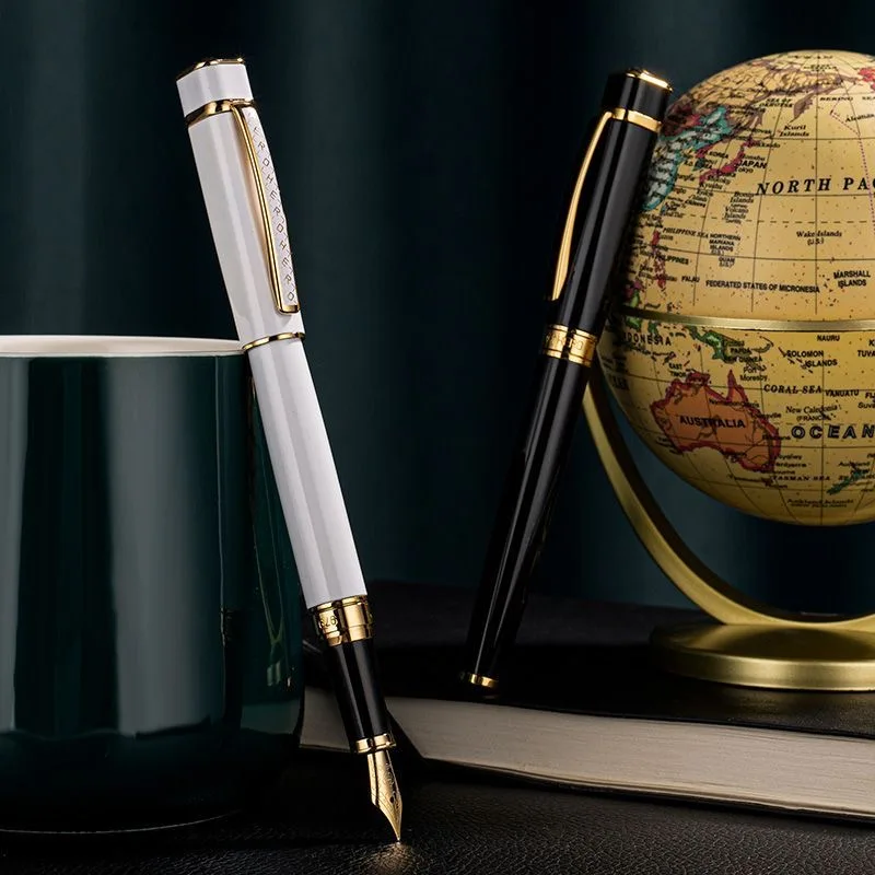 Hero 979 Classic Metal Fountain Pen Square Cap Golden Plated Clip Iridium F Nib Business Office Ink for Daily Writing & Signing