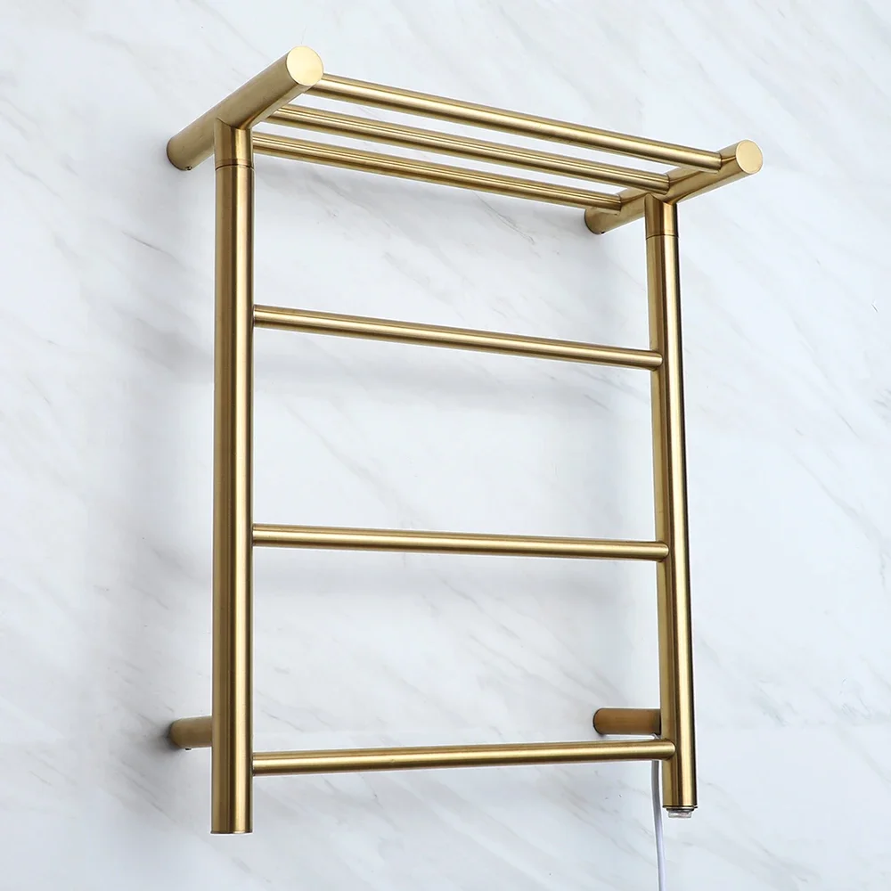 Bathroom Wall Mounted Brushed Gold Towel Warmer Rack Heated Towel Rail 9041