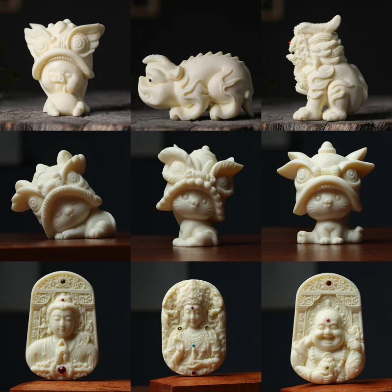 

Ivory Nut Stay Cute Pig One-Horned Carving Hand Pieces Cow Dream Cat Cute Cat Cute Cat Vairocana Maitreya Buddha