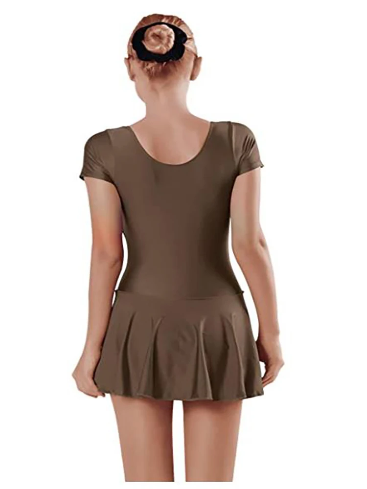 Speerise Women Short Sleeve Leotards with Skirts Ballet Tutu for Lady Summer Bodysuits Scoop Neck Ladies Skirts