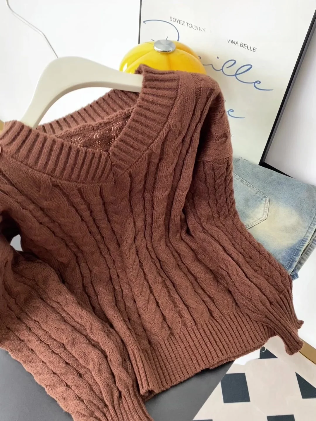 Suéter de malha solta feminino outono inverno novo sle v-ne lanterna sve pulôver vintage preguiçoso sle malhas topo