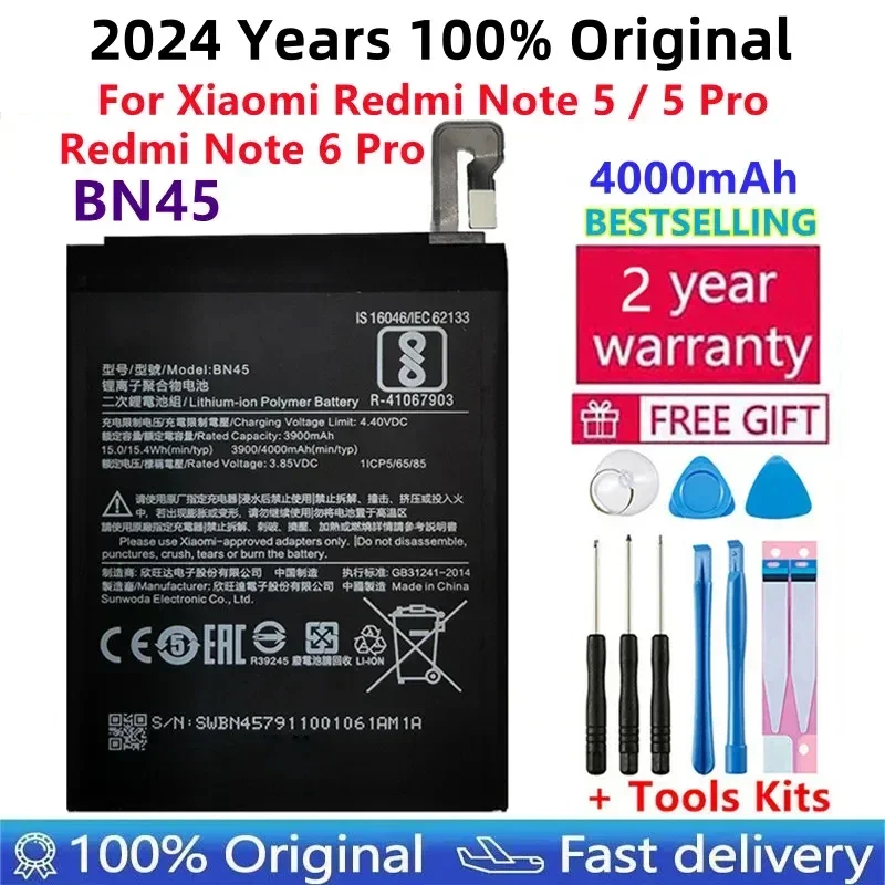 

2024 Years 100% New Original Phone Battery For Xiaomi Redmi Note 5 Note5 Note 6 Pro BN45 4000mAh Replacement Batteries