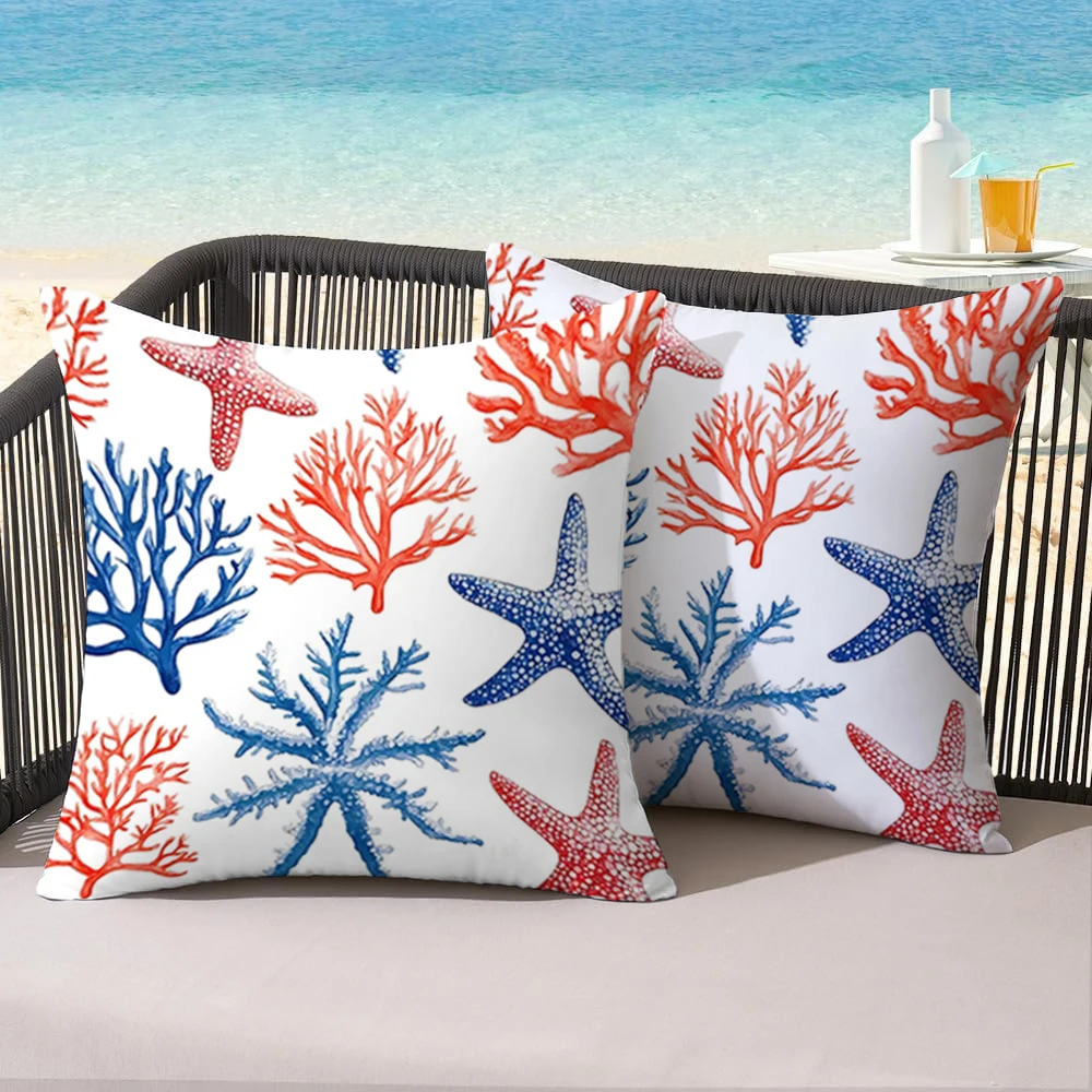 

Ocean Starfish and Coral Pattern Decorative Pillow Square polyester pillowcase, modern sofa decorative cushion cover