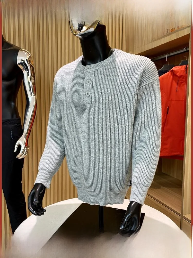 

Классический вязаный свитер на пуговицах, мужской осенне-зимний новый однотонный свитер с вертикальными полосками, Thiened Long Sve Y...
