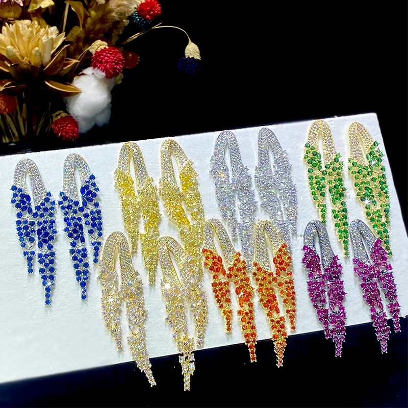 ASNORA  Fashion Blue Purple Cubic Zirconia Stone Pave Long Pendant Party Wedding Earring For Women  Dinner Jewelry E108