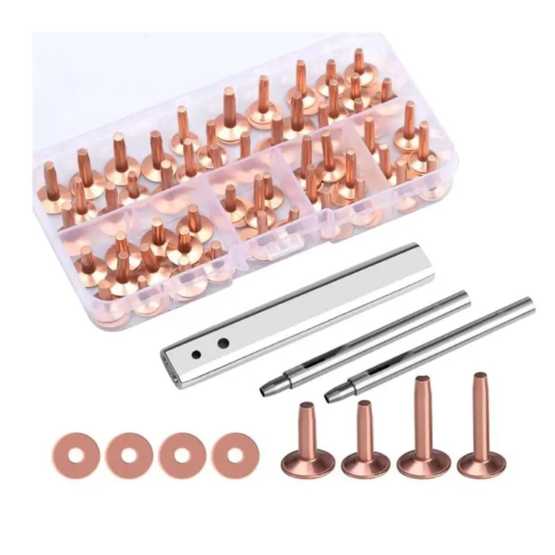 A20I Copper Rivets and Burrs, Solid Brass Rust-Proof Studs Leather Copper Rivet for Leather Pure Copper Rivet Setting Tool