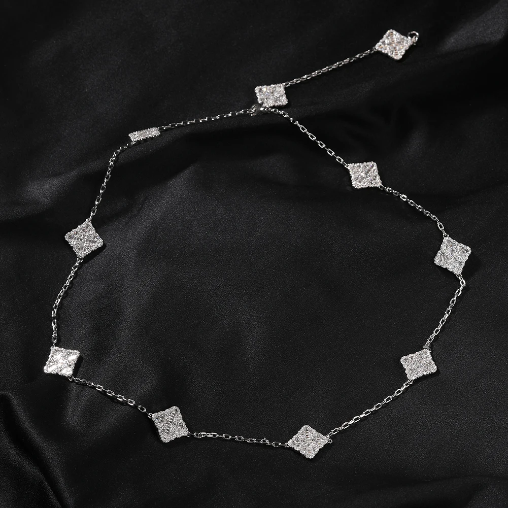 UWIN Four-leaf Clover Necklace Freely Adjustable Full Iced Out CZ Chain Fashion Luxurious Choker HipHop Jewelry