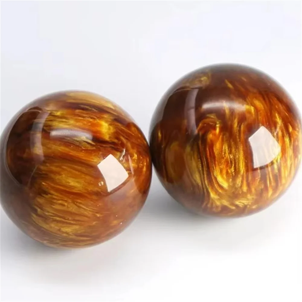 5cm Golden Silk Sea Willow Hand Massage Ball Blood Amber Resin Lowers Blood Pressure Jade Baoding Ball Fitness Handball