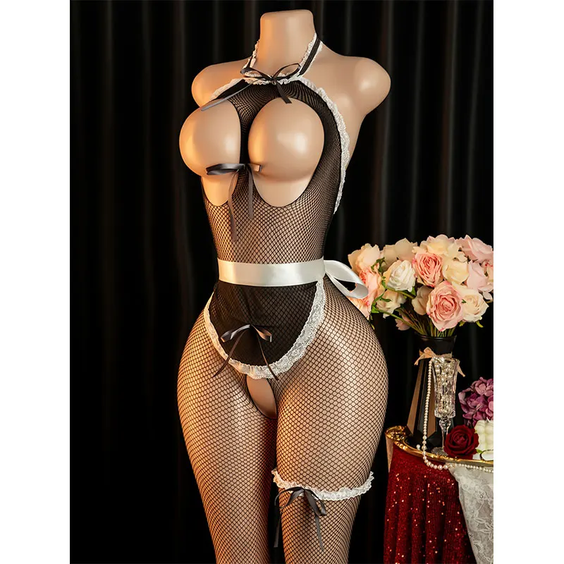 Juguete BDSM de cuerpo completo, bodystocking sin entrepierna para parejas, lencería de rejilla bondage 5