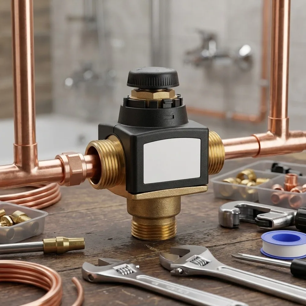DN20 3-Way Thermostatic Mixing Valve in Brass with G3/4 Male Thread for Consistent Flow and Temperature Stability