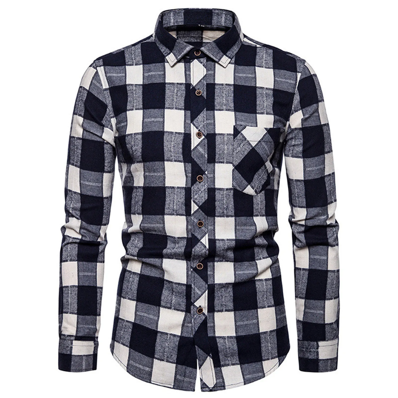 Men\'s Plaid Shirt Autumn And Winter Casual Long Sleeved Lapel Comfortable Flannel With Pockets Patchwork Fashion Loose Tops