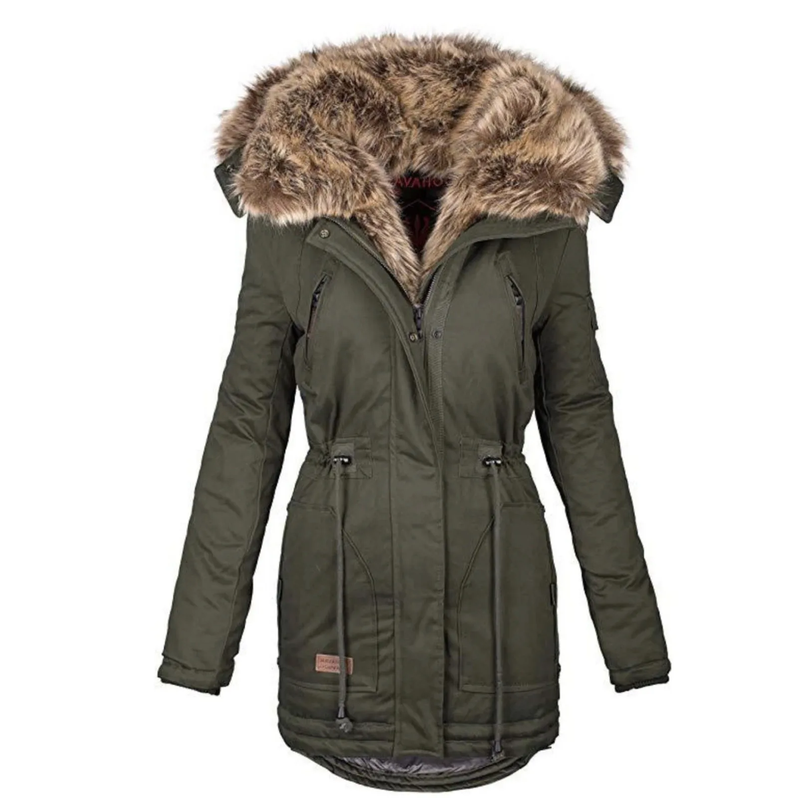 Fashion Women's Thickened Coat Warm Winter Solid Plush Thickened Long Jacket Outdoor Hiking Hooded Windproof Parka Coat