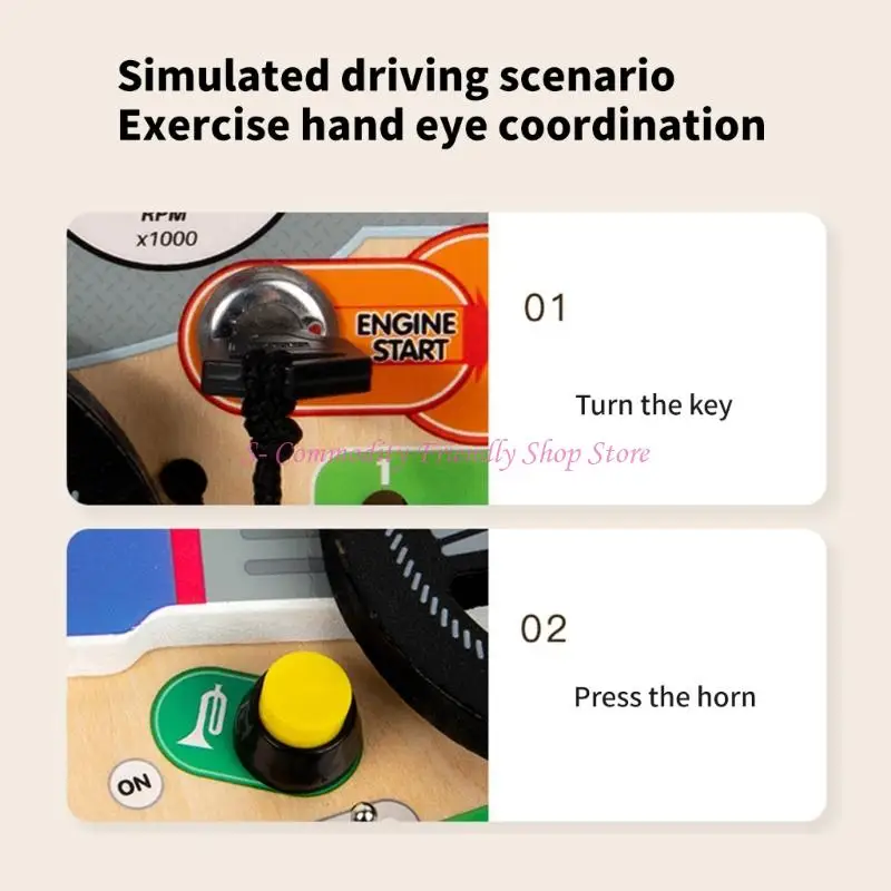 85AE Natural Steering Wheel Board for Early Fabrid Tovement Awayshelies and Motor Skill Practice #3