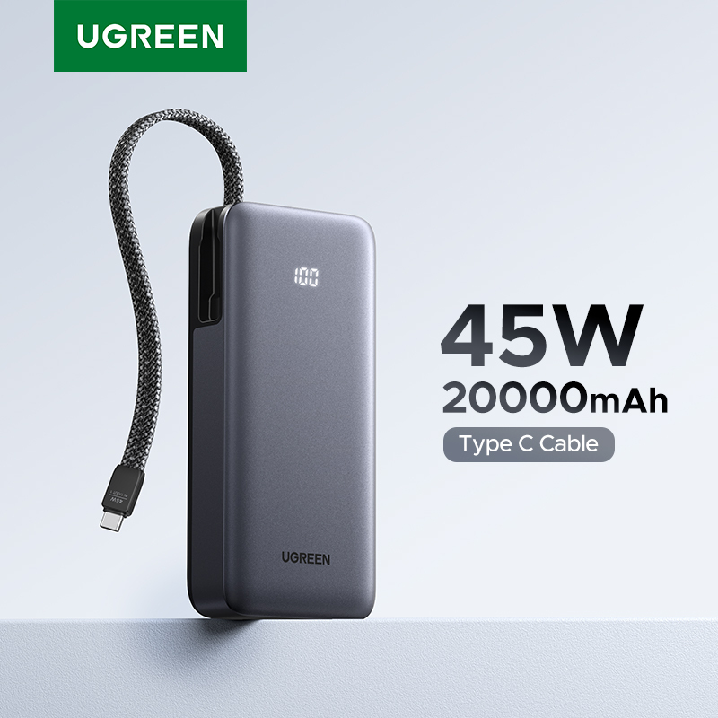  UGREEN 45W 20000mAh Built-in Type C Cable Power Bank for Samsung S25 Ultra PPS Fast Charging Battery External Battery Charger 