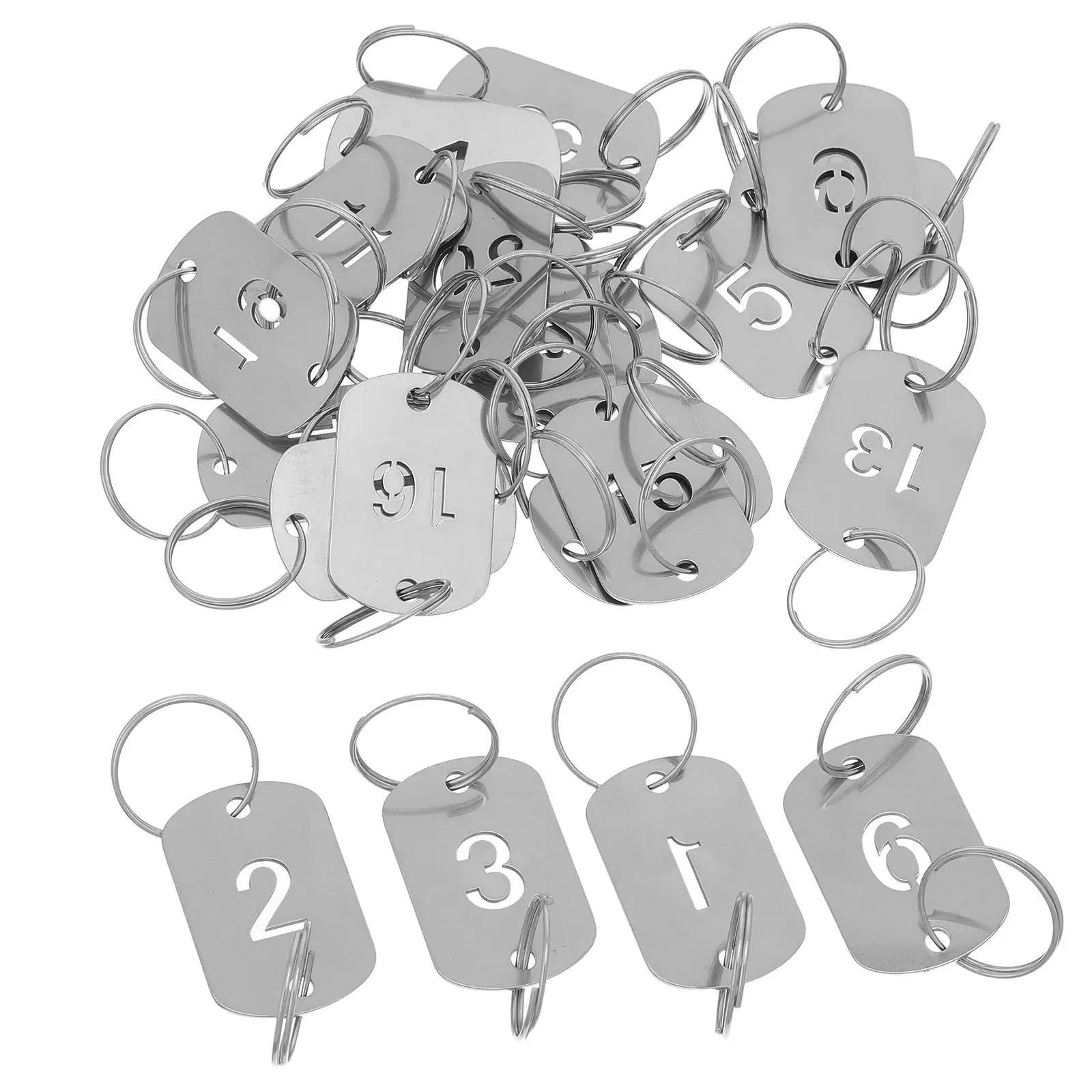 20Pcs Hollowed Stainless Steel Number Tags Double-Hole Engraved Keychain Labels for Dorm Hotels Offices Lockers Organization