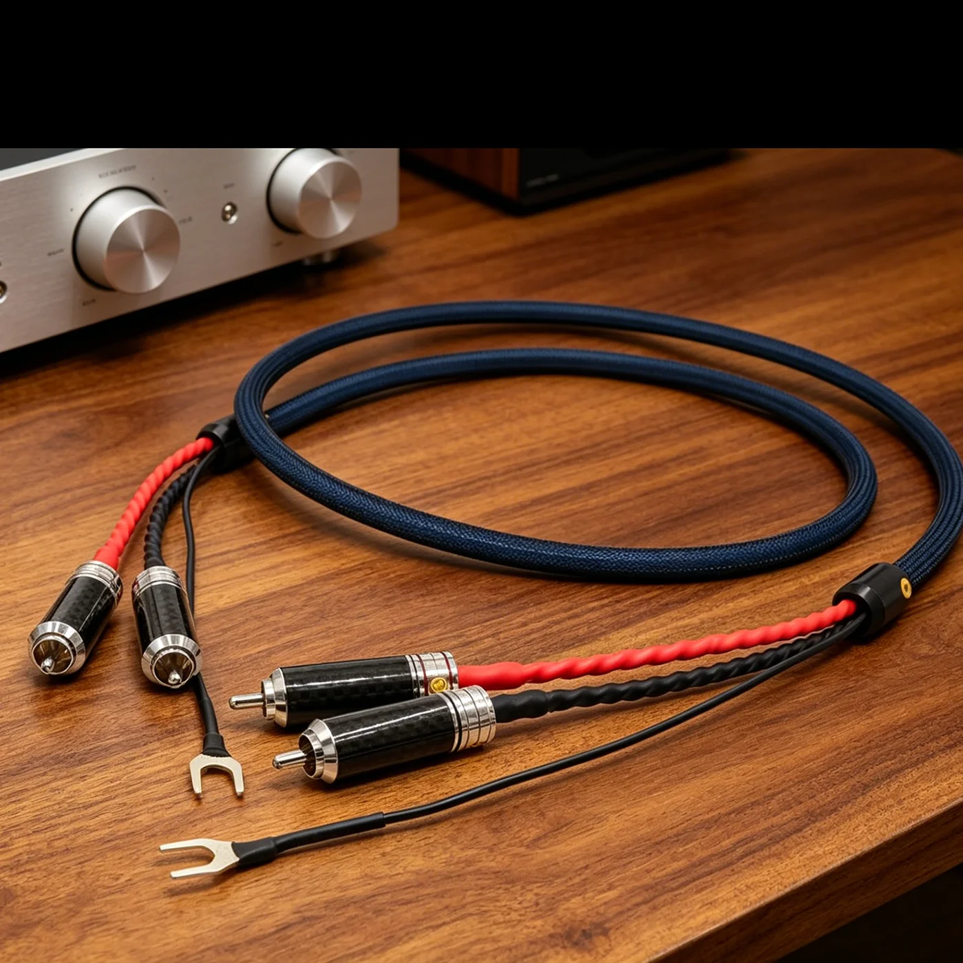 High Quality 2RCA Phono Cable Tonearm Turntable Cable with U Spade Ground Wire for LP Vinyl Record Player CD Amplifier