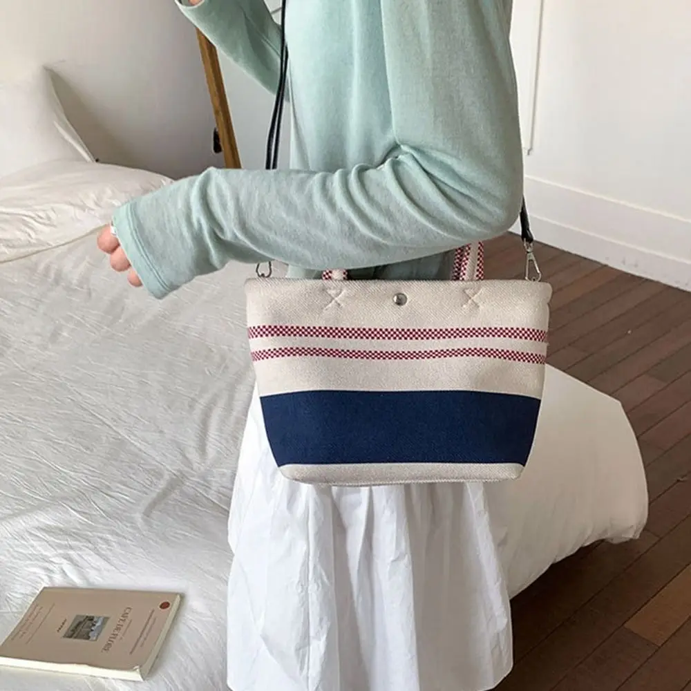 

Blue White Striped Stripe Canvas Bag Small Cloth Bag Large Capacity Tote Bag Fashion Cute Crossbody Bag Picnic Storage Bag