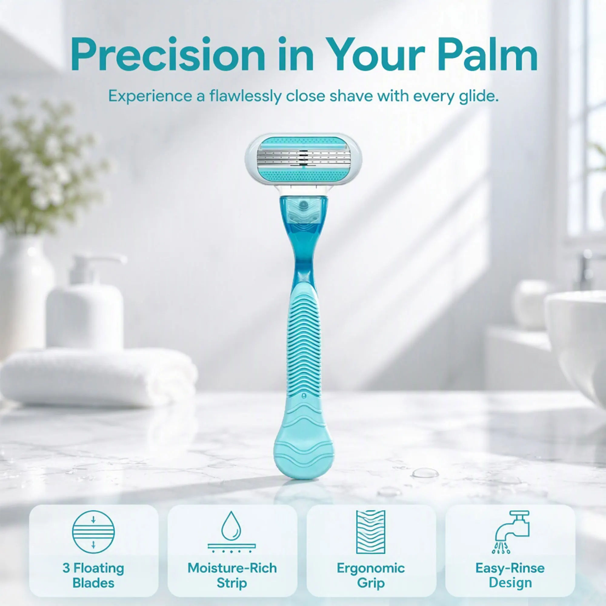 Women's manual razor, bikini trimmer, 3-layer stainless steel blades, 1 handle + 8 blades, with replaceable heads