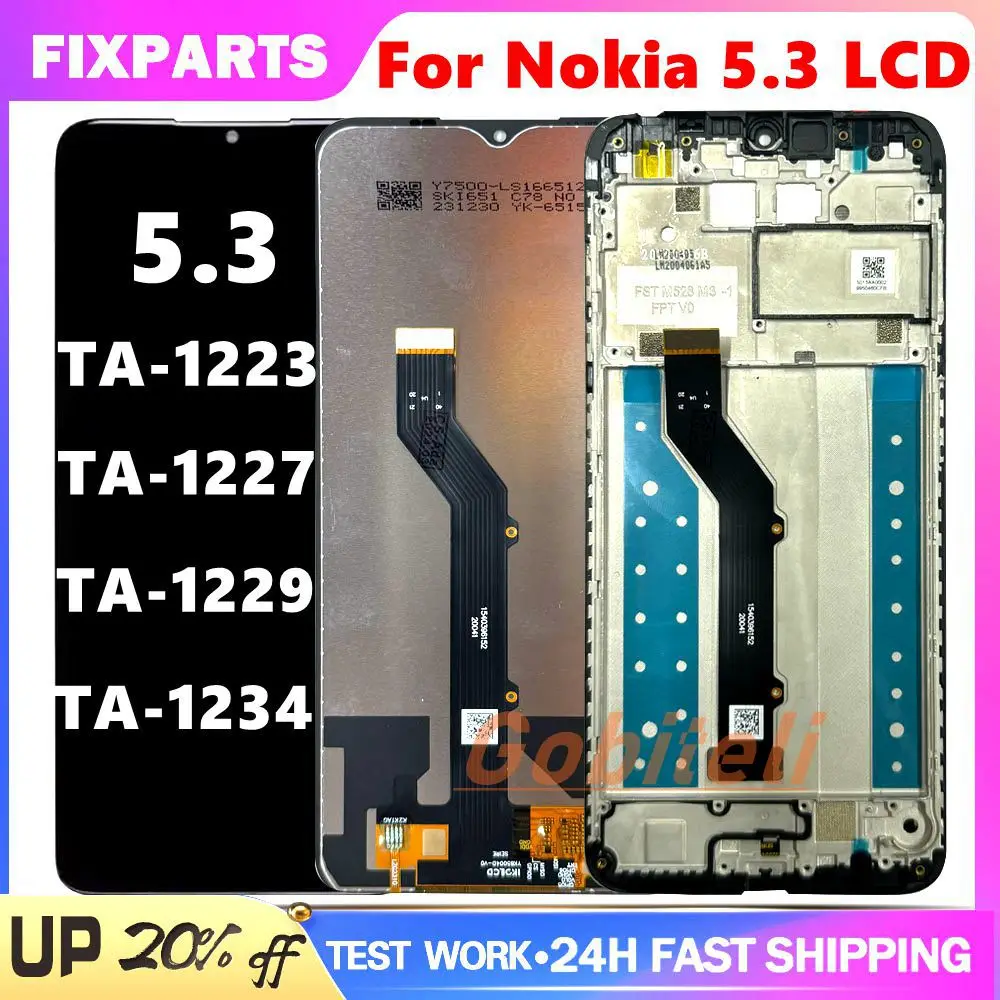 

Tested Well 6.55" Display For Nokia 5.3 LCD TA-1234 Display Touch Screen Replacment TA-1227 1223 TA-1229 For Nokia 5.3 Display