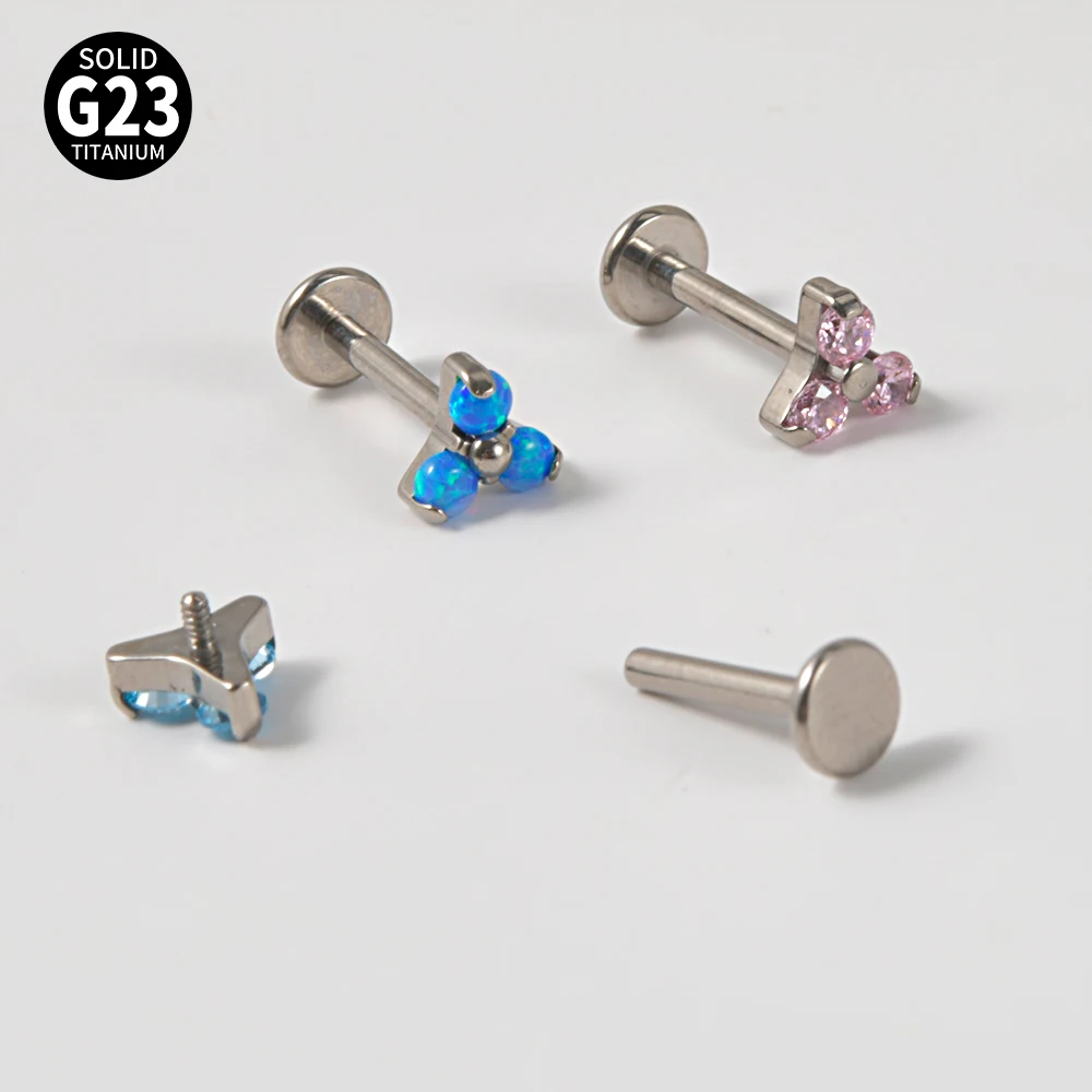 1 قطعة G23 التيتانيوم مثلث Labret تشيكوسلوفاكيا الزركون الأذن الزنمة الغضروف شقة القرط Daith ثقب داخليا الموضوع مجوهرات للجسم