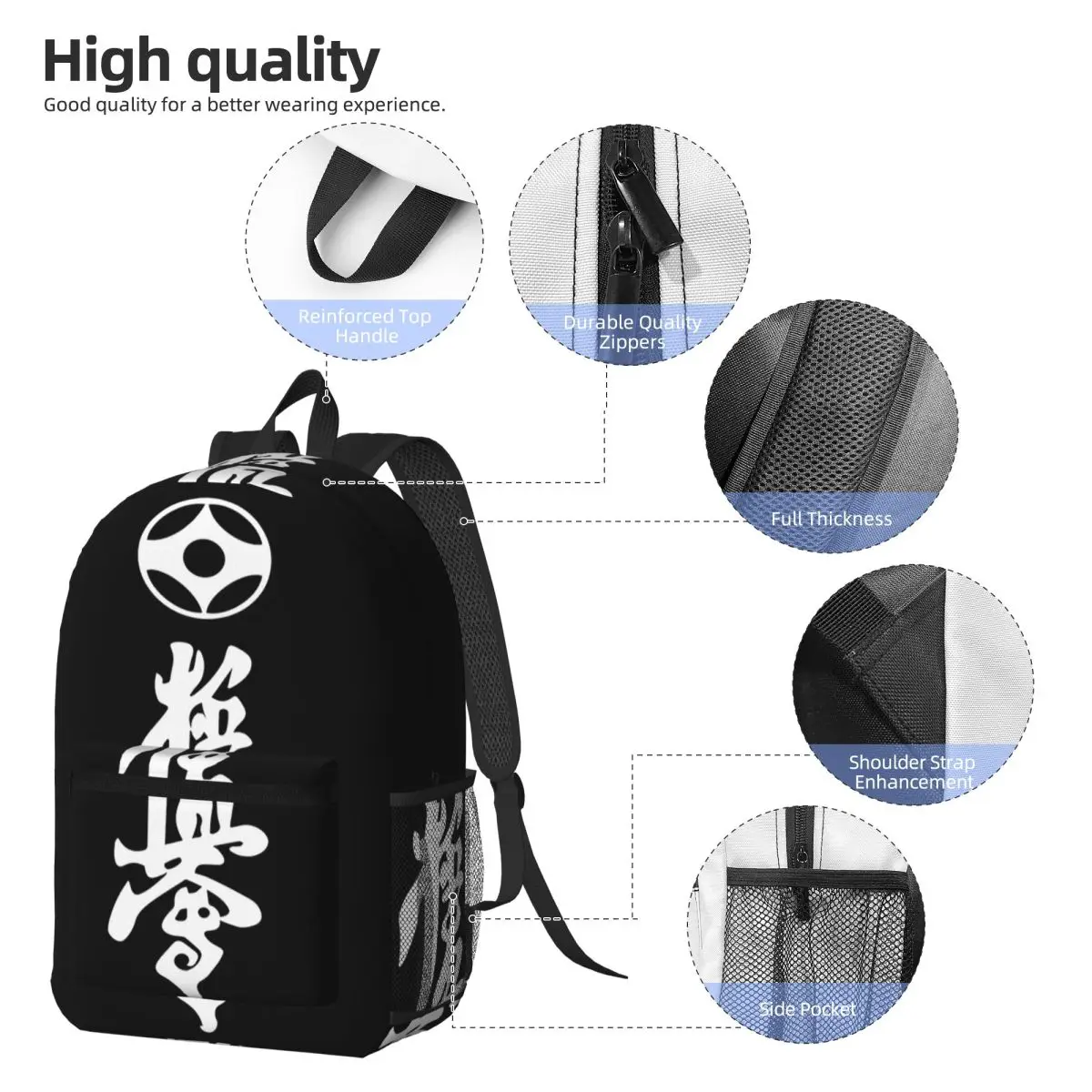 Kyokushin Kaikan Karate Symbol Kyokushinkai Dojo Backpack Daypack Children BookBag School Bag Shoulder Bags for Men Women