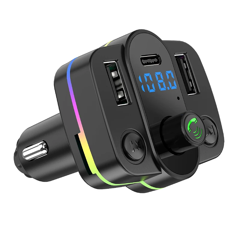 Typ-C Schnelllade-Autoladegerät FM-Transmitter Dual USB Musik-Player MP3-Ladegerät-Adapter Typ-C Wireless Light Freisprecheinrichtung