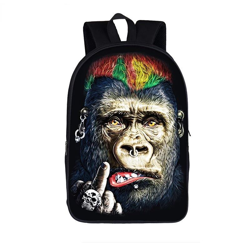 Funny Orangutan / Monkey Middle Finger Print Backpack for Teenager Boys Girls Children School Bags Backpack Women Men Rucksack