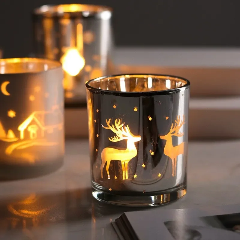 Jars for Candles Christmas Glass Elk Silver Electroplating Candlestick Candlestick Glass Empty Cup Candle Making Supplies