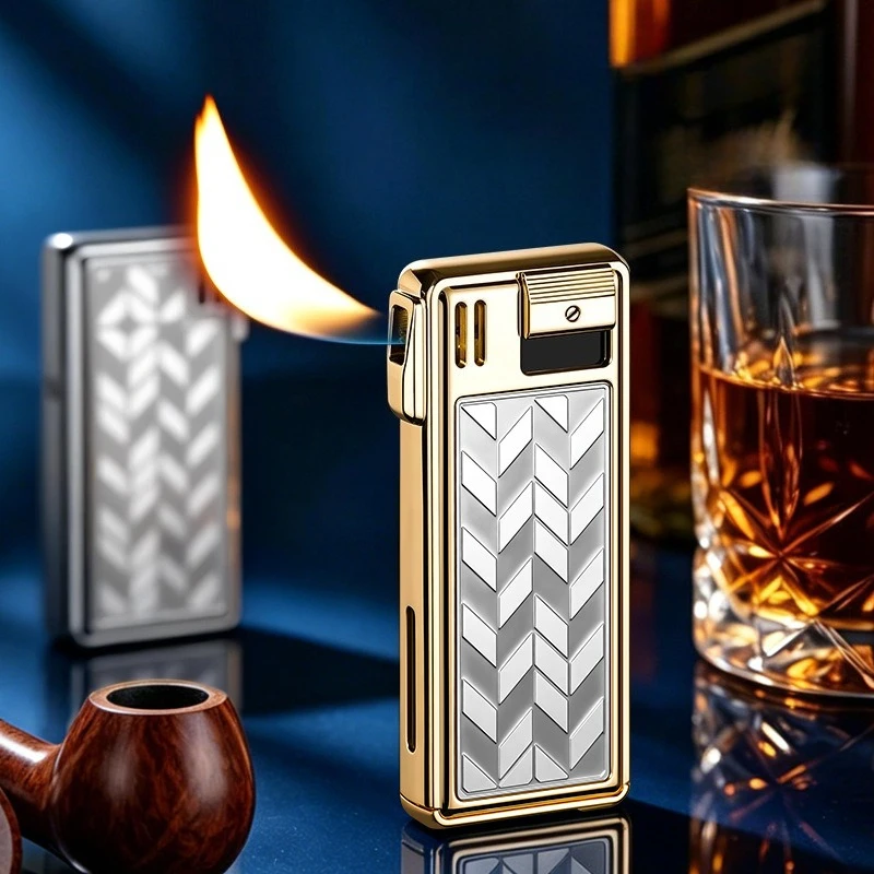 New Oblique Fire Pipe Metal Electronic Ignition Butane Open Flame Inflatable Lighter, Personalized Gift
