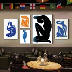 1PC Blue Henri Matisse Picasso Woman Poster Self-adhesive Art Waterproof Paper Sticker Coffee House Bar Room Wall Decor