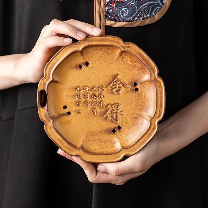 

Ceramic Teapot Mat Dry Brewing Table Tea Tray Japanese Style Purple Clay Teapot Water Storage Base Teapot Holder
