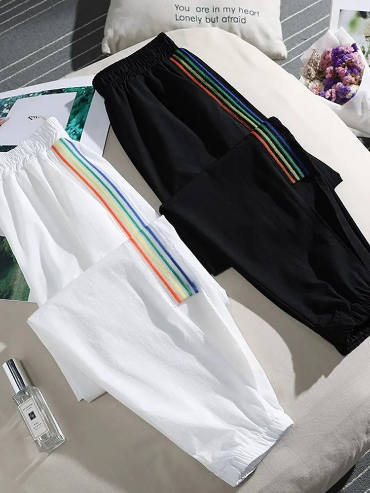 

Тонкие спортивные девятисекционные брюки из ледяного шелка Qui Dry, женские летние брюки 2024, новые утягивающие брюки Харлан с высокой талией