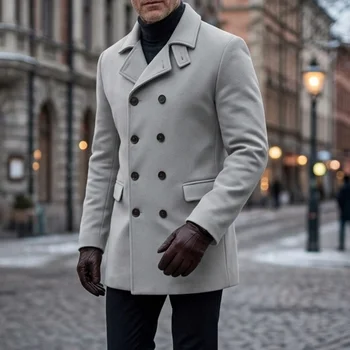 Men's Long Knee-Length Double-Breasted Trench Coat 3 New Men's Trench Coat Double Breasted Winter Jacket Business Casual Men's Long Knee-length Jacket Street Wear Male Coats 3