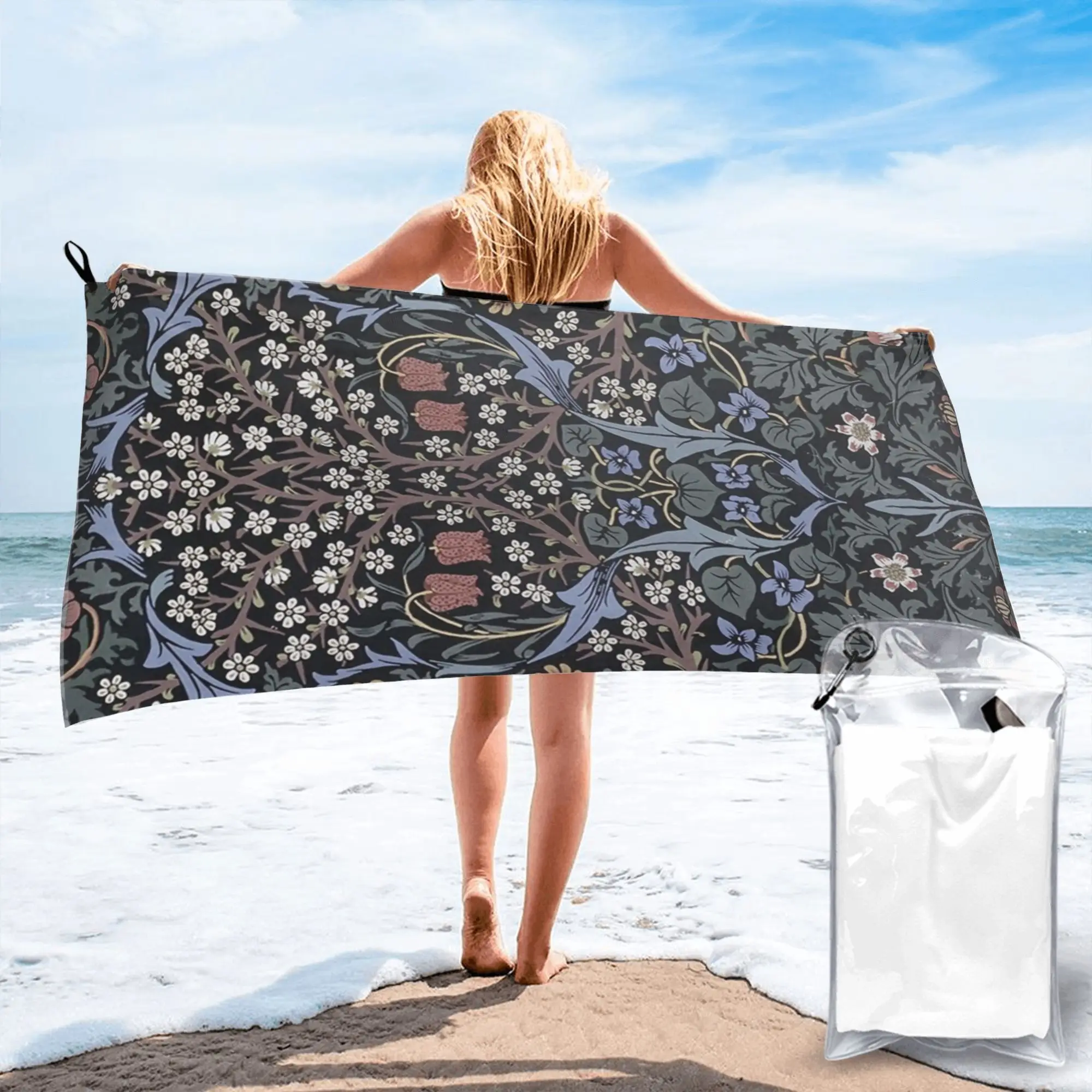 William Morris - Blackthorn Beach Towel Soft Microfiber Quick Dry Absorbent Quick Towels For Bath