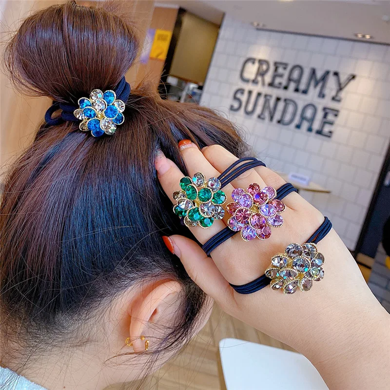 Super Flashing Korean Style Rhinestone Hair Ring Female Tie Hair Accessories Head Rope Ponytail Jewelry Elastic Band For Hair