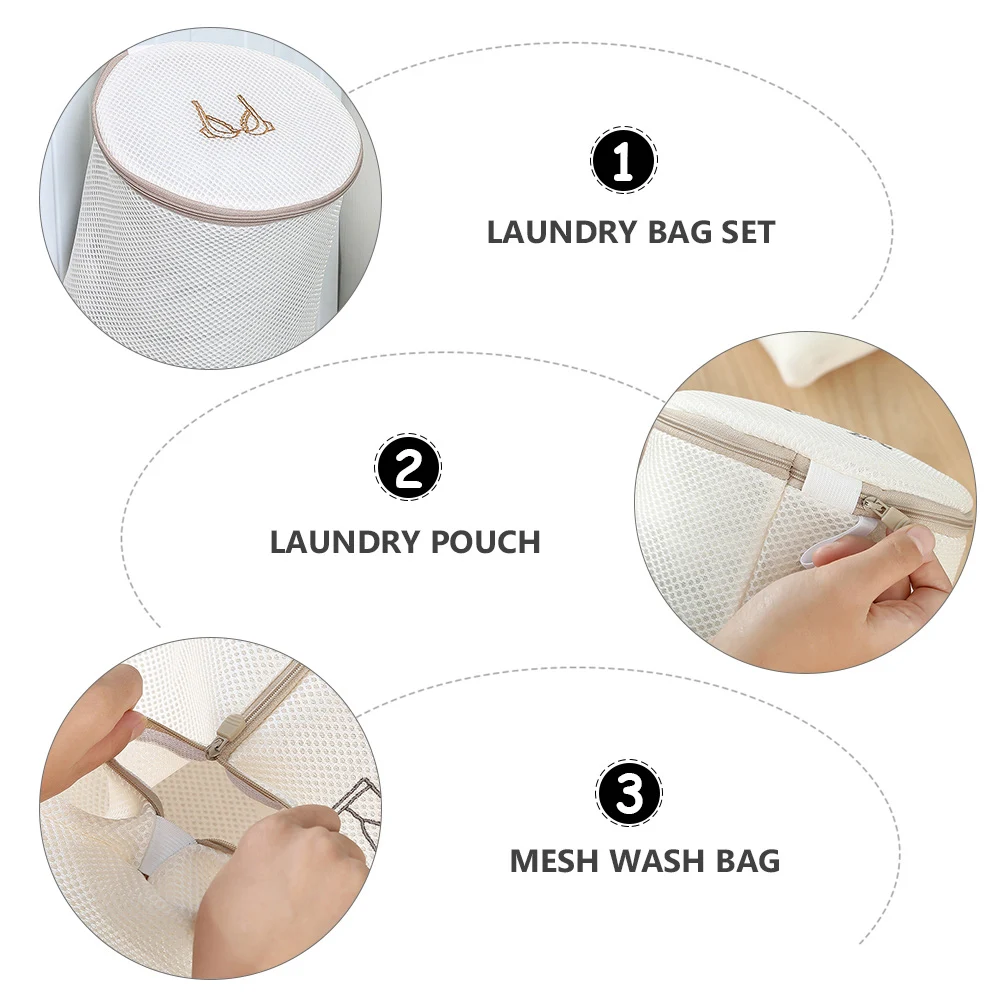 

Embroidered Laundry Bag Set Reusable Mesh Wash Bags Beige Protect Delicate Clothes Prevent Tangles Scratches Durability Fine