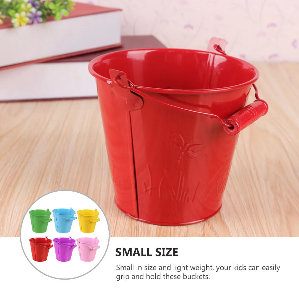 

6Pcs Child Sand Buckets Mini Bucket Set Tinplate Durable Lightweight Bucket for Outdoor Beach Backyard Activities