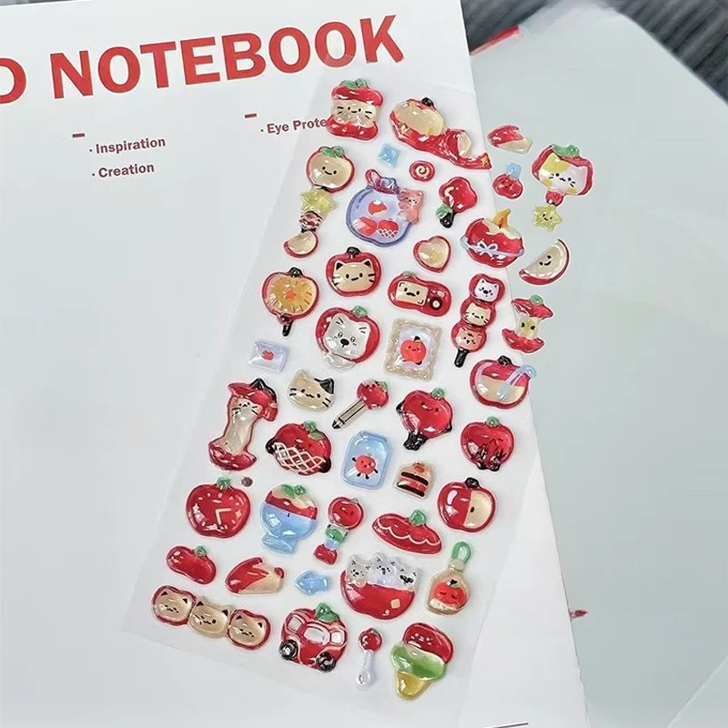 

Apple Tales 3D Relief Stickers Sculpted Pomology Decals for Phone Case Vintage Botanical Animal Cartoon Scrapbook Sticker