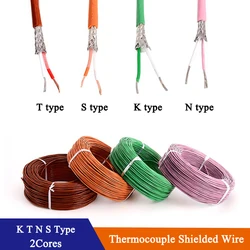 1/5/10M K T N S Type Thermocouple Wire 2 Cores PTFE Insulator Shielded Line High Temperature Measuring Compensation Cable