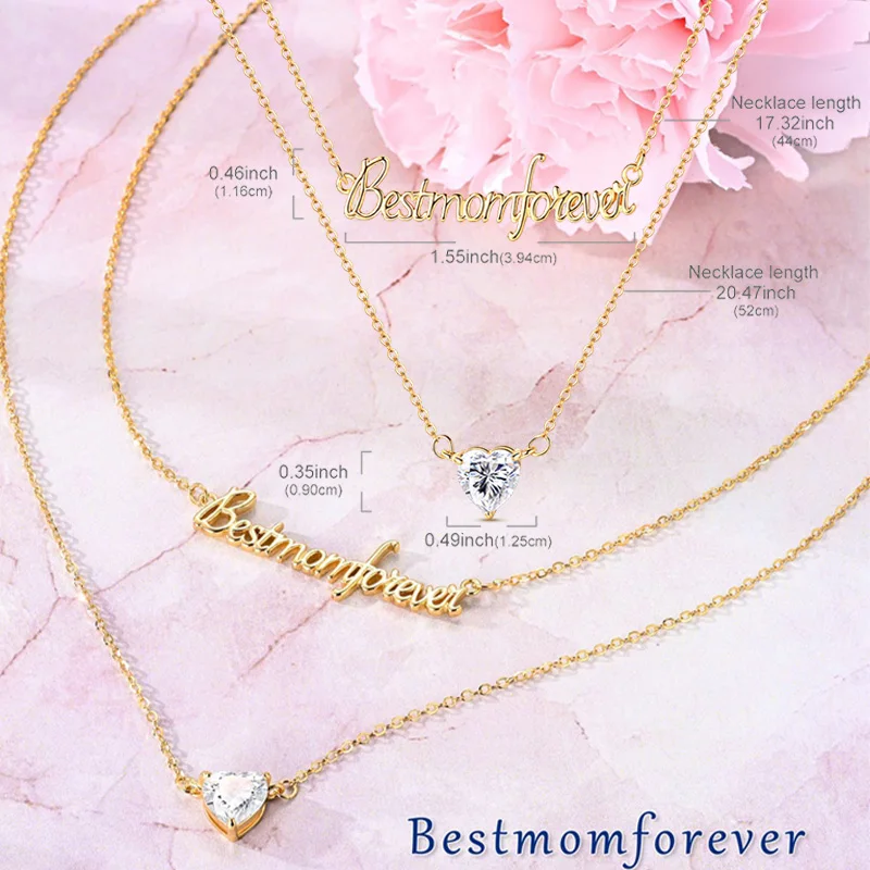 Collar Doble Capa de Plata de Ley 925 con Corazón de Circonita, el Mejor Regalo para Mamá, Joyería para el Día de la Madre