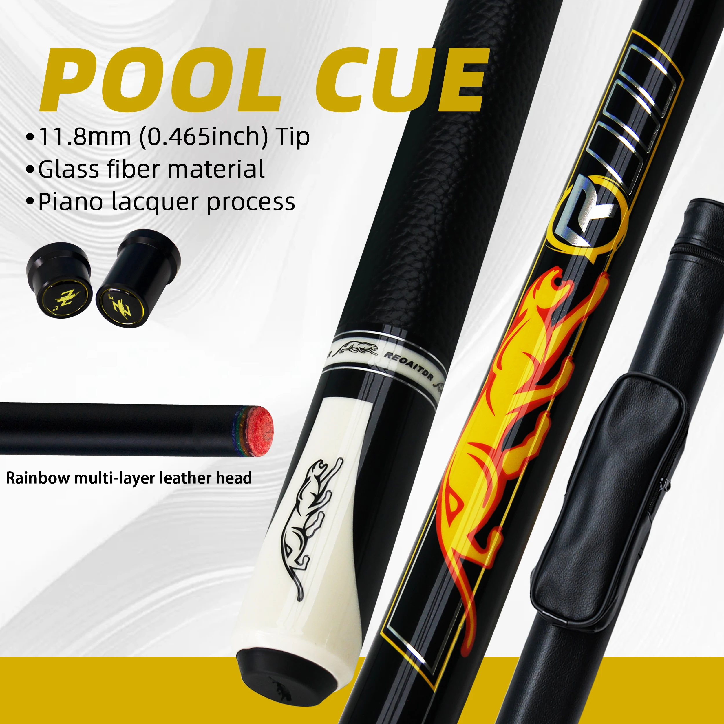 

Professional Carbon Fiber Pool Cue - 11.8mm Rainbow Leather Tip, Quick 3-Teeth Joint, 148.6cm for Snooker/3-Cushion