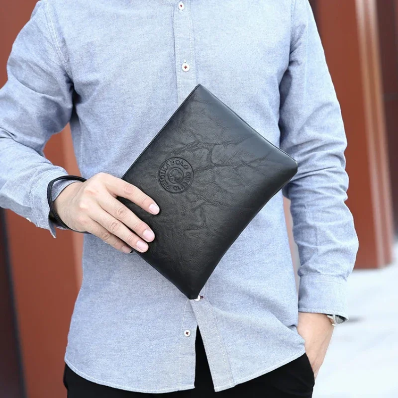 New Business Style Men\'s Clutch Large Wallet Soft PU Leather Male Wristlet Pack Bag Elegant Leisure Stylish Hand Bags Man Pouch