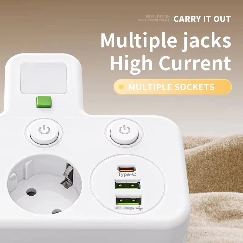 EU Plug and Socket  multi Plug wall power plug and socket without extension cable or USB and Type-C port