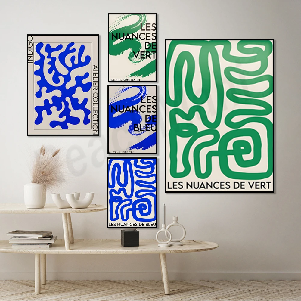 Blue, Green Bauhaus Art, Abstract Sage Green, Contemporary Indigo Art Poster, Bauhaus Abstract Graphic Design Exhibition Poster 3