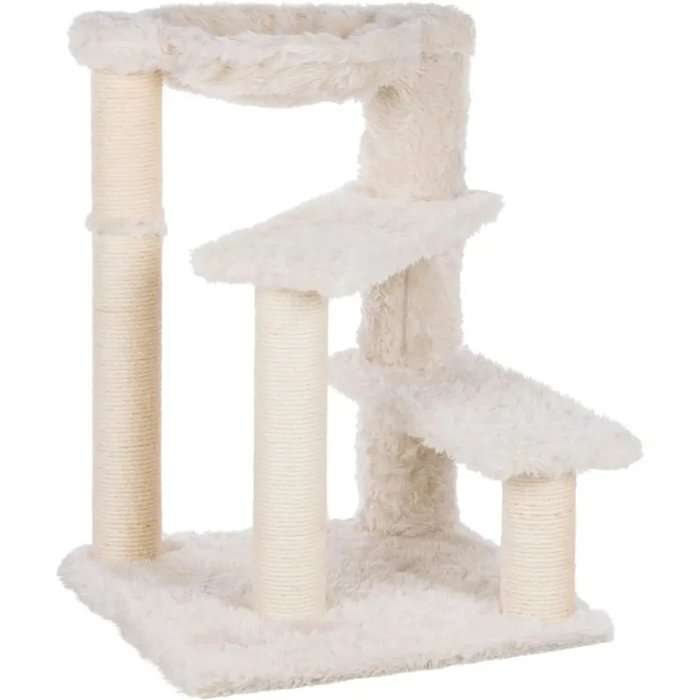 

Кошачья лежанка-когтеточка с джутовыми столбиками, гамаком и ступеньками - мебель для лазания и когтеточка для кошек, кремовый цвет, 19.7 x 19.7 x 27.6